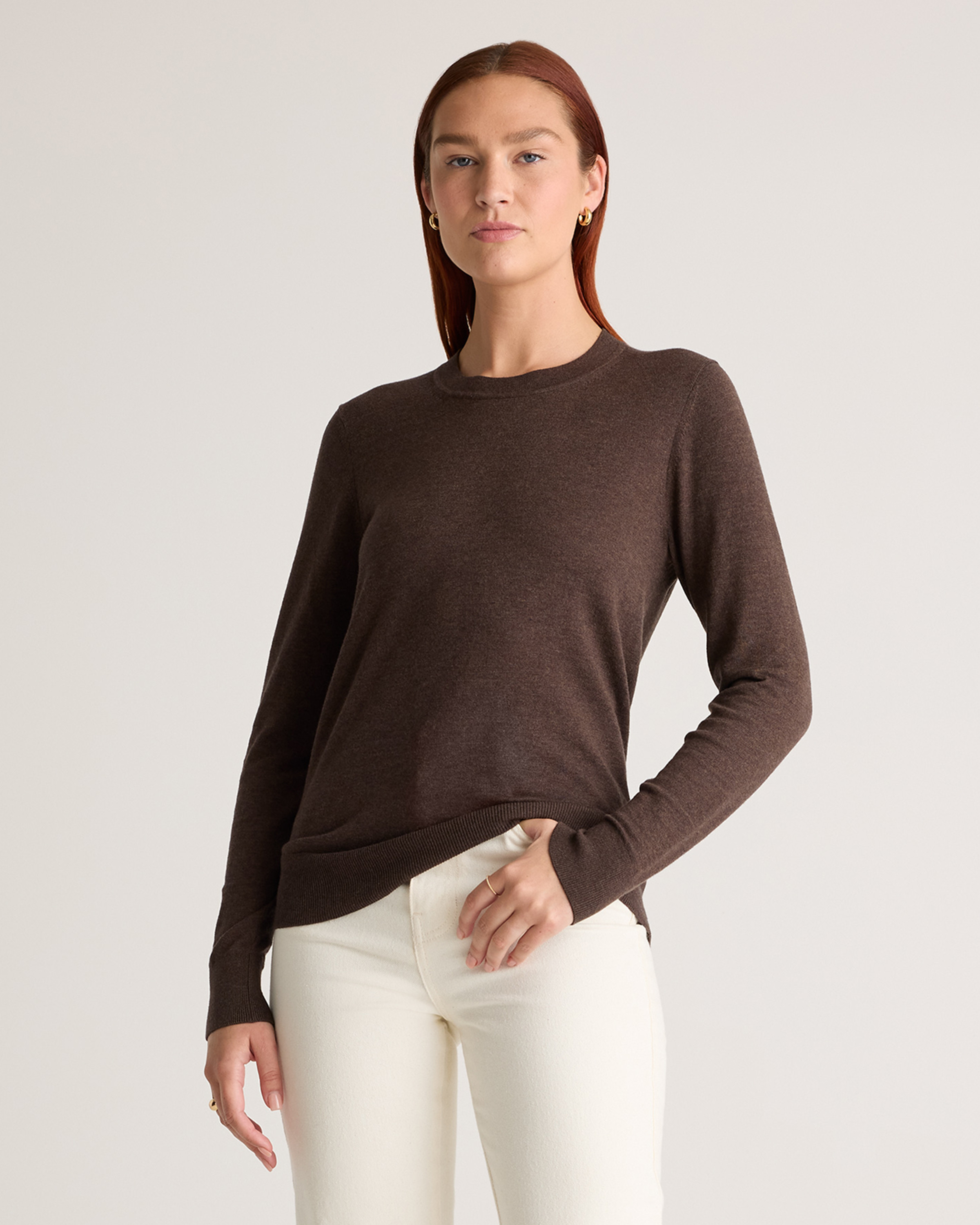 Quince | Women's Lightweight Cotton Cashmere Crew Sweater in Mocha Heather, Size Large, Organic Cotton | Quince