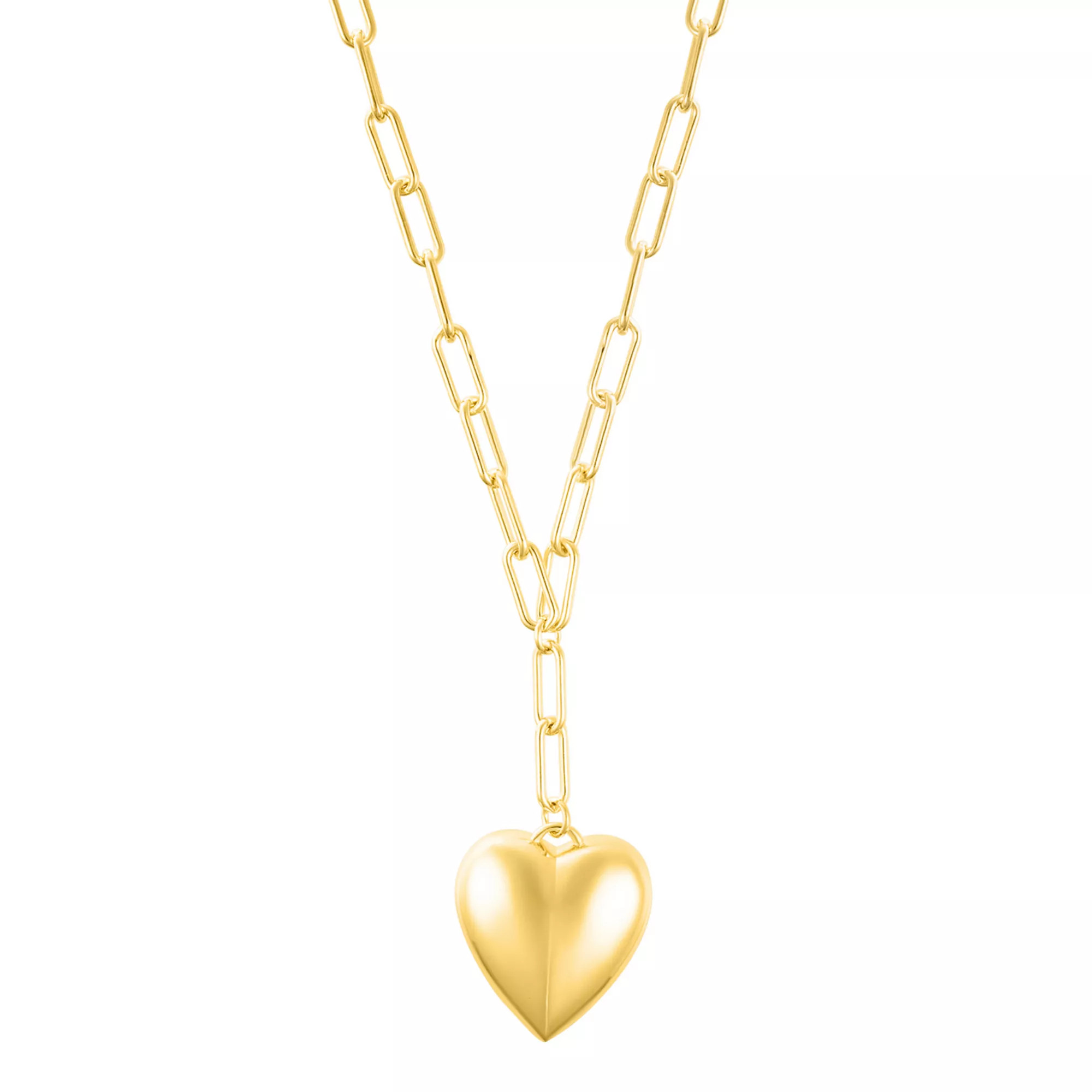 Adornia 14k Gold Tone Adjustable Oversized Puffy Heart Paper Clip Chain Necklace | Kohl's