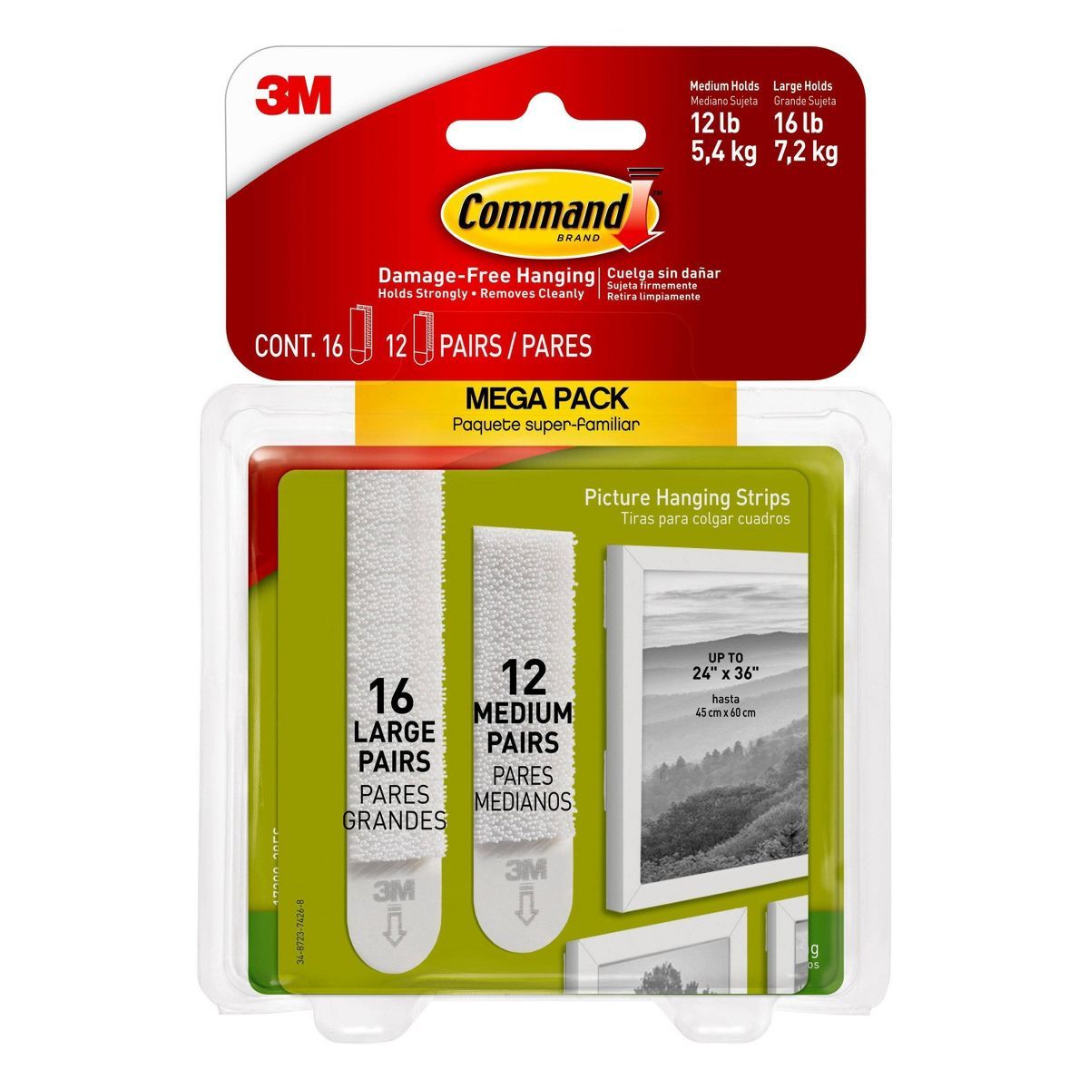 Command 12 Sets of Medium/16 Sets of Large Sized Picture Hanging Strips Mega White | Target