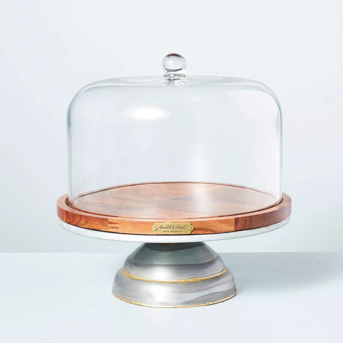 11" Galvanized Metal & Wood Cake Stand with Glass Cloche - Hearth & Hand™ with Magnolia | Target