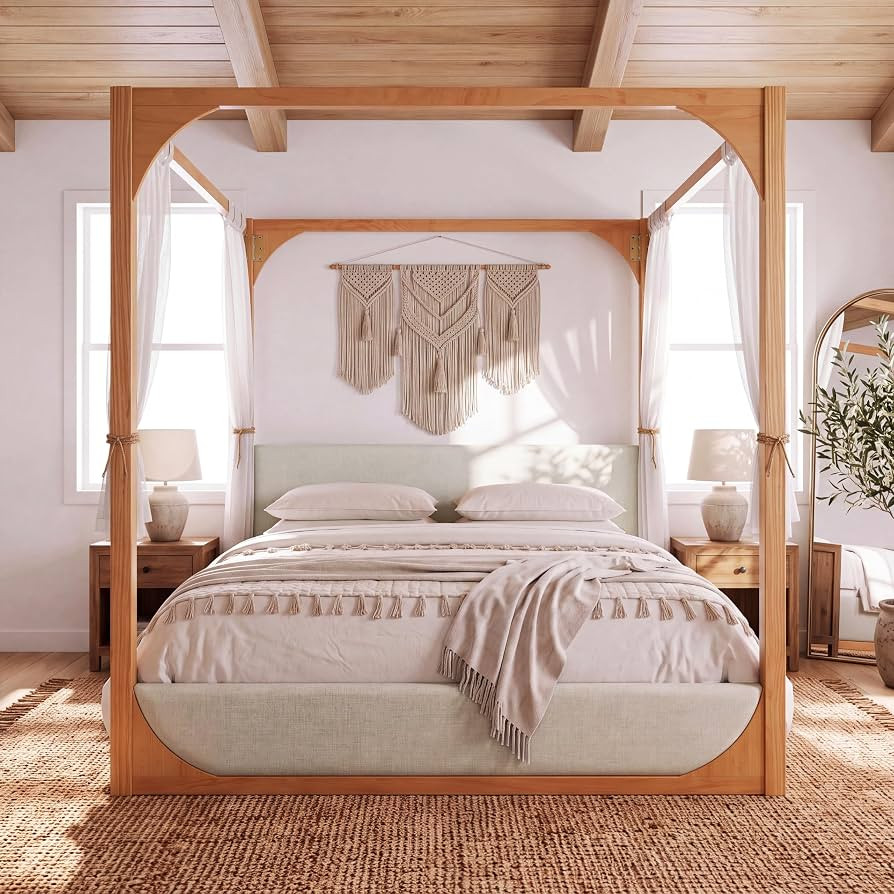 Christopher Knight Home Selah Upholstered King Size Canopy Bed Frame with Headboard, Modern King ... | Amazon (US)
