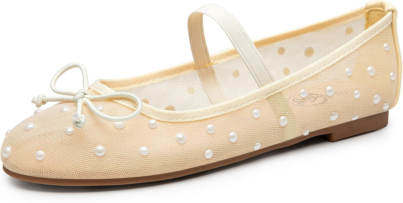 Trary Flats for Women Closed Round Toe Ballet Flats Mary Jane Shoes Women with Elastic Strap Cute... | Amazon (US)