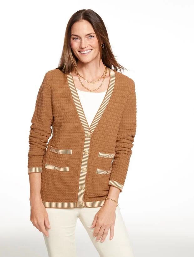 Plaited Trim V-Neck Cardigan | Talbots