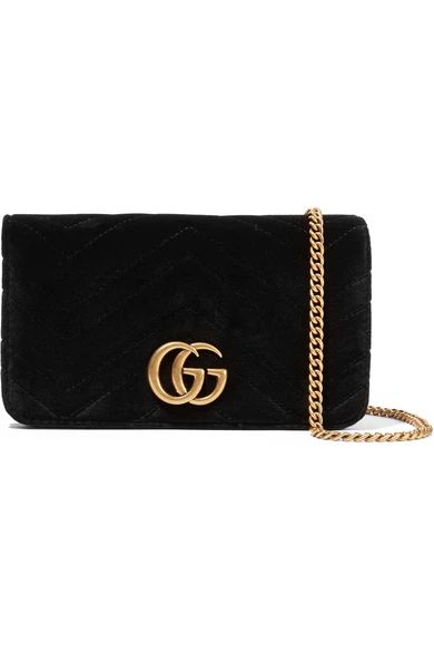 Gucci - Gg Marmont Micro Quilted Velvet And Textured-leather Shoulder Bag - Black | NET-A-PORTER (US)