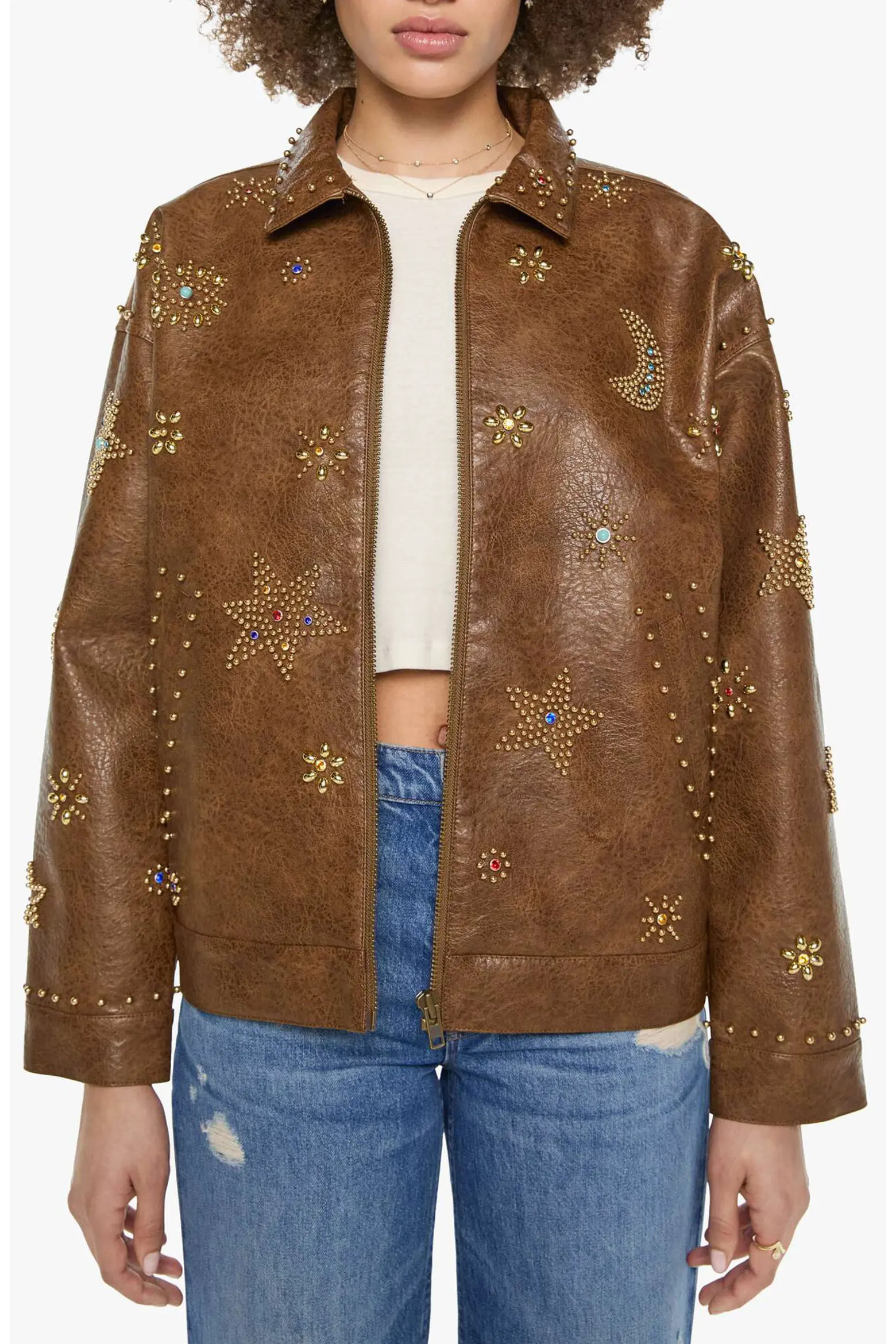 MOTHER The Zip It Studded Faux Leather Jacket (Women) | Nordstrom | Nordstrom