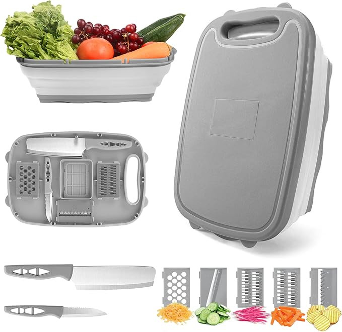 HI NINGER Collapsible Cutting Board with Colander, 9-In-1 Multi Chopping Board Kitchen Vegetable ... | Amazon (US)