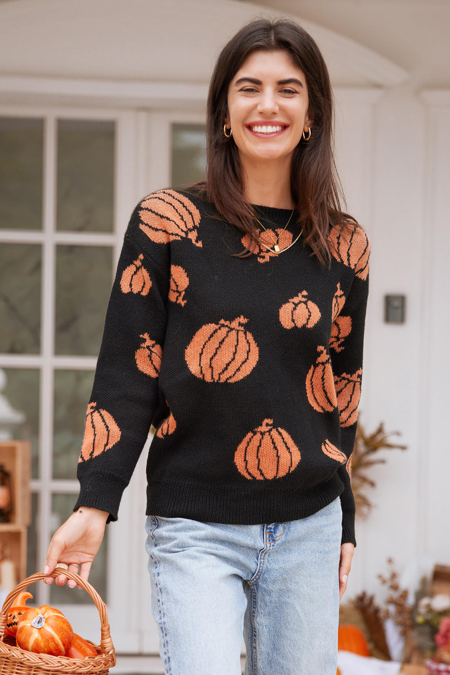 NewBlack Pumpkin Party Long Sleeve Sweater | Cupshe US