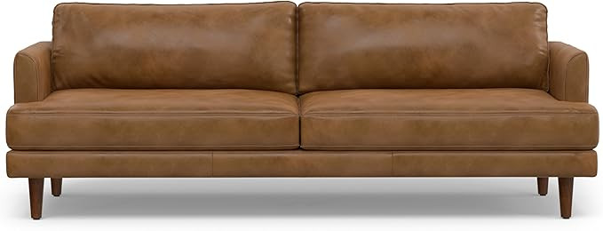 SIMPLIHOME Livingston Mid-Century Modern 90 Inch Wide Sofa in Caramel Brown Full Grain Leather, P... | Amazon (US)