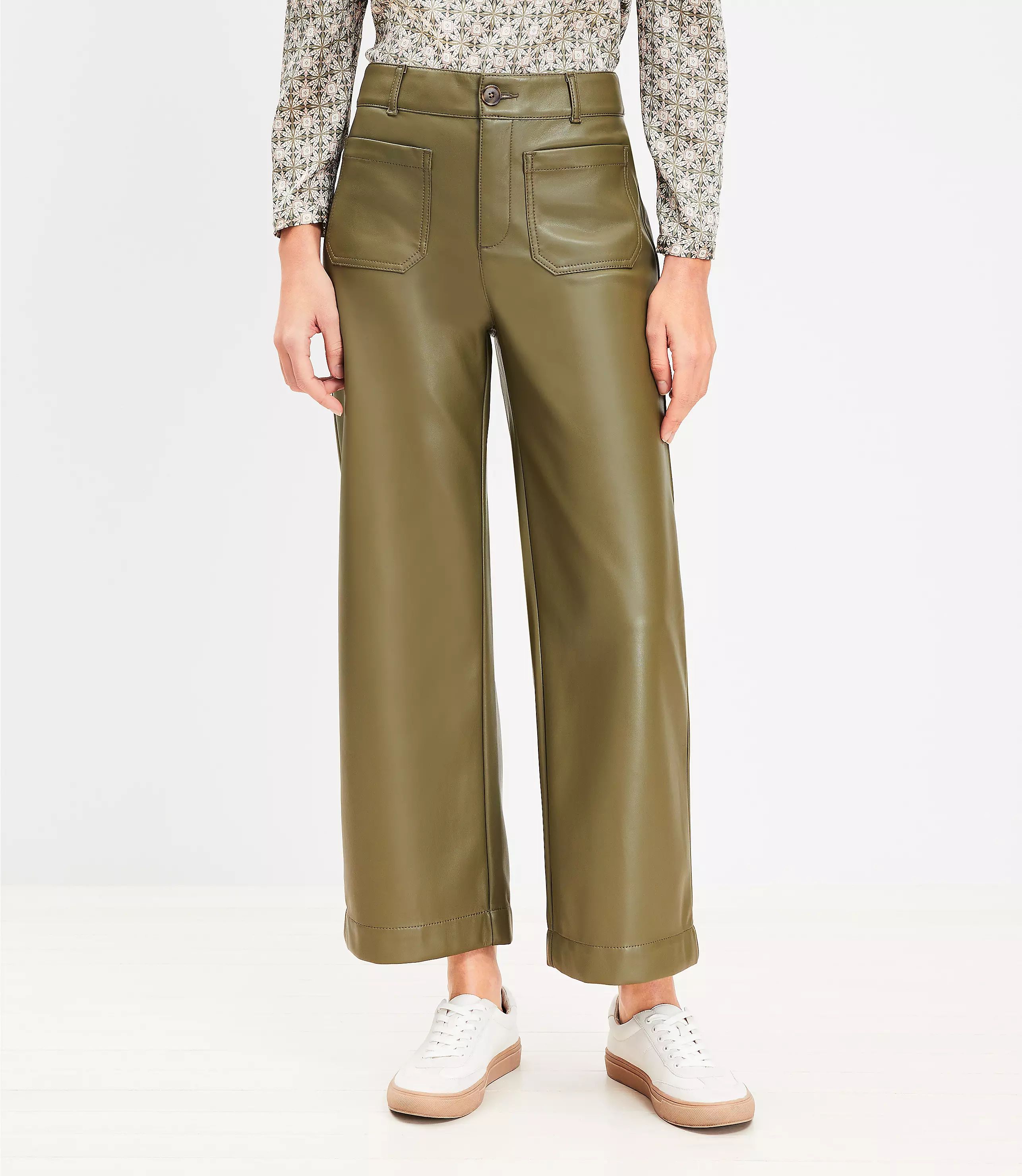 Palmer Wide Leg Crop Pants in Faux Leather | LOFT