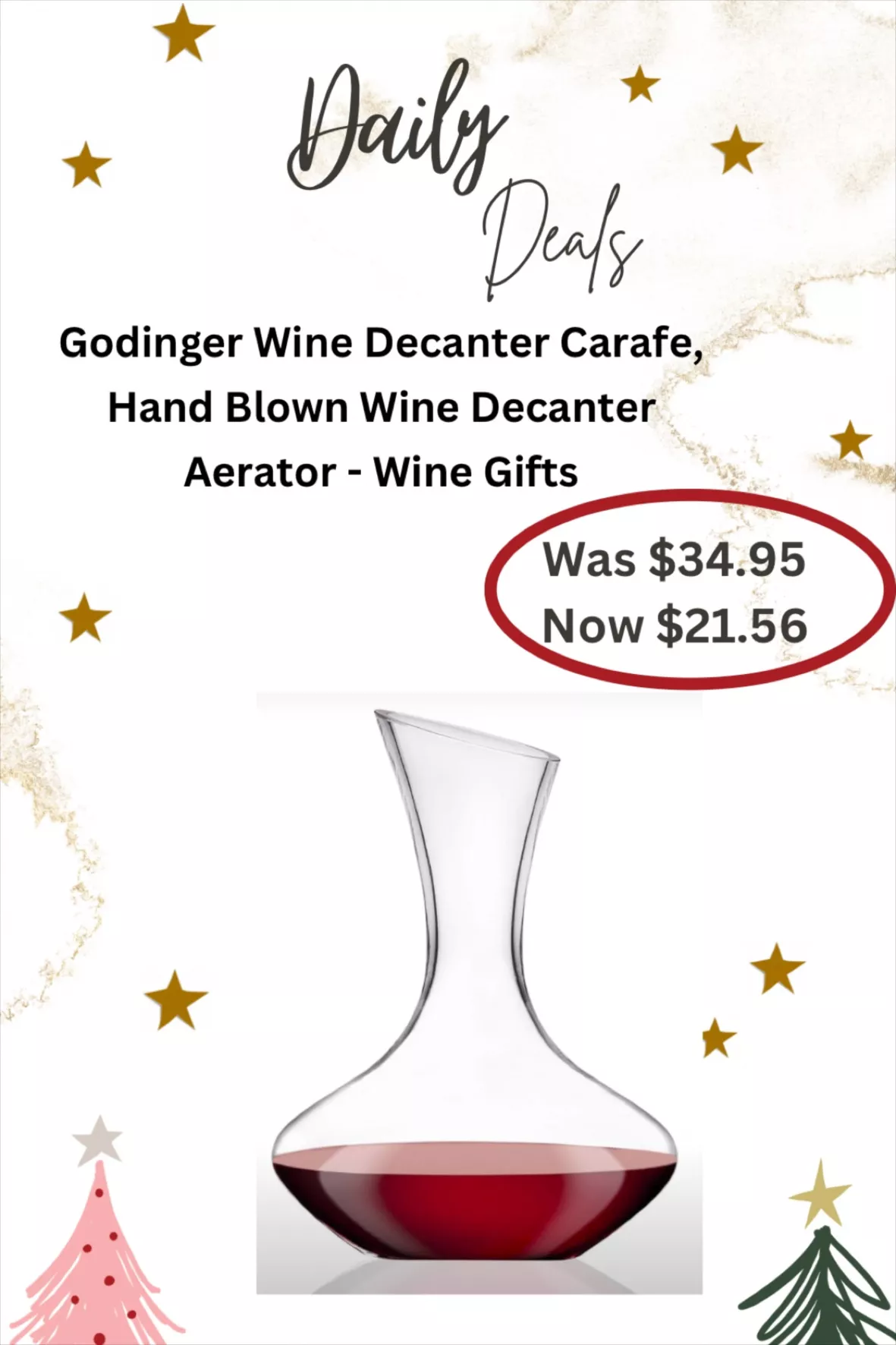 Godinger Wine Decanter Carafe, Hand Blown Wine Decanter Aerator - Wine Gifts