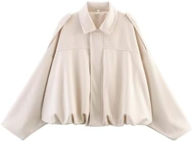 Kissonic Womens Faux Suede Bomber Jacket Oversized Batwing Long Sleeve Zip Up Cropped Coat Street... | Amazon (US)