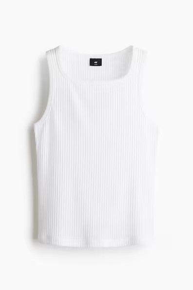 H & M - Slim-Fit Ribbed Tank Top - White | H&M (US + CA)