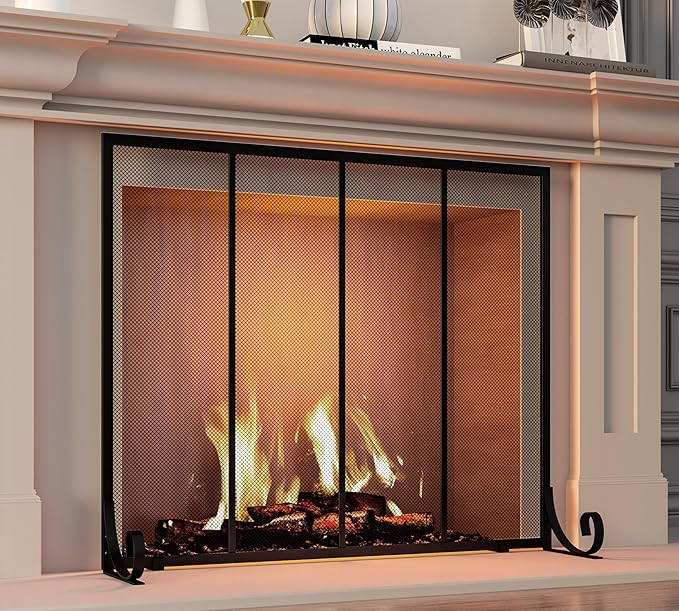 Fire Beauty Flat Panel Fireplace Screen Spark Guard Wrought Metal Gate Cover for Home, Decorative... | Amazon (US)