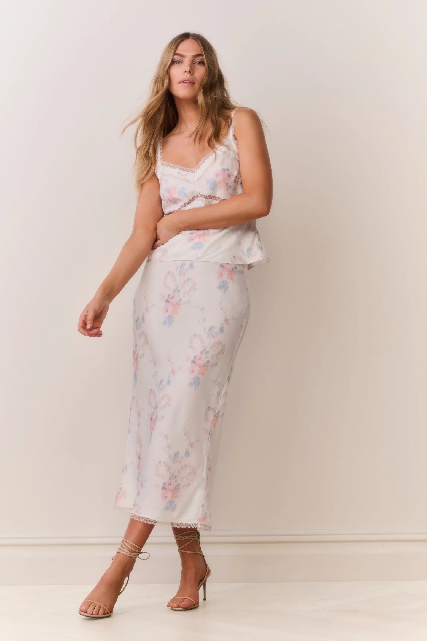 Kalo Floral Bow Print Slip Skirt | LoveShackFancy