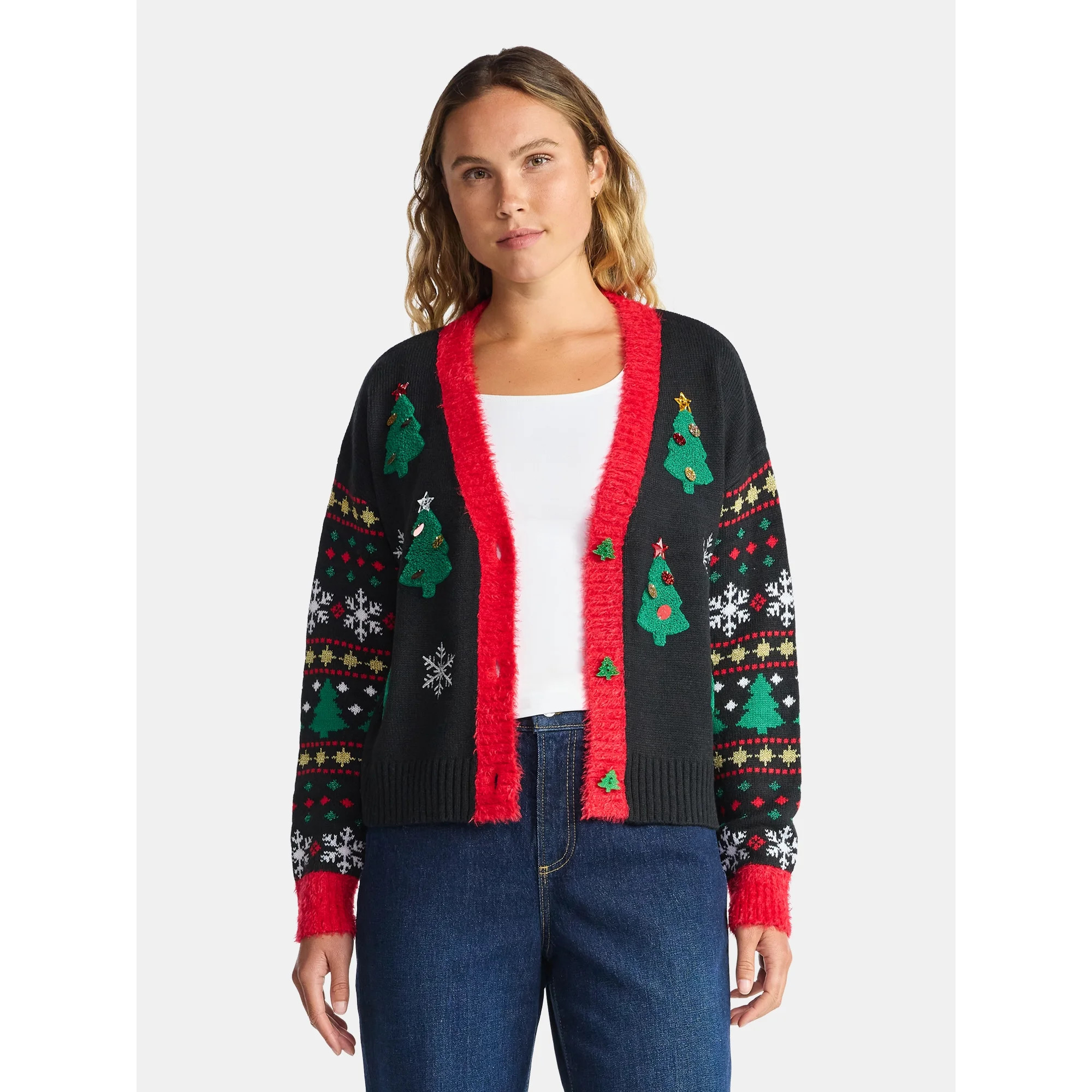 Women's Embellished Button Front Christmas Cardigan from Holiday Time, Sizes XS-XXXL | Walmart (US)