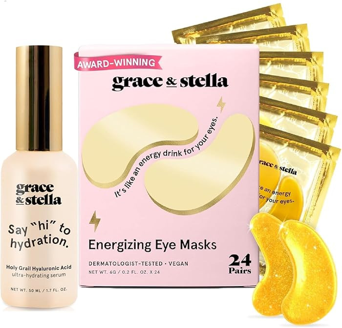 grace & stella Eye Mask Gold 24 Pairs + Hyaluronic Acid Serum Bundle | Amazon (US)