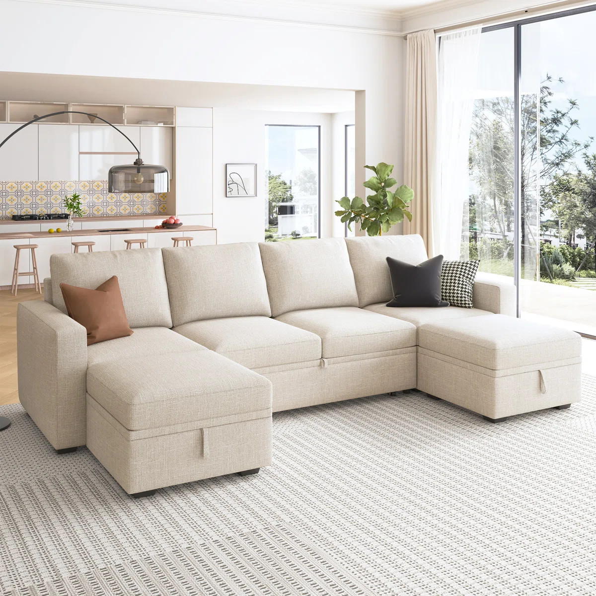 Latitude Run® Niyona U Shaped Sleeper Pull Out Couch Storage Sectional Sofa & Reviews | Wayfair | Wayfair North America