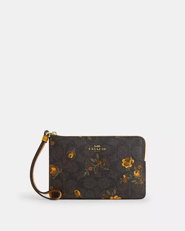 Corner Zip Wristlet In Signature Canvas With Floral Print | Coach Outlet US