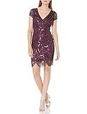 Marina Women's Short Sleeve V Neck Striped Sequin Dress, Aubergine, 2 | Amazon (US)