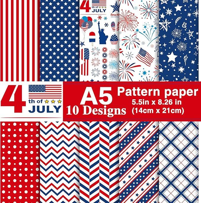 Morcheiong 60 Sheets 4th of July Pattern Paper Set 10 Designs Decorative Paper Double-Sided Craft... | Amazon (US)