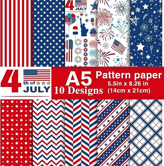 Morcheiong 60 Sheets 4th of July Pattern Paper Set 10 Designs Decorative Paper Double-Sided Craft... | Amazon (US)