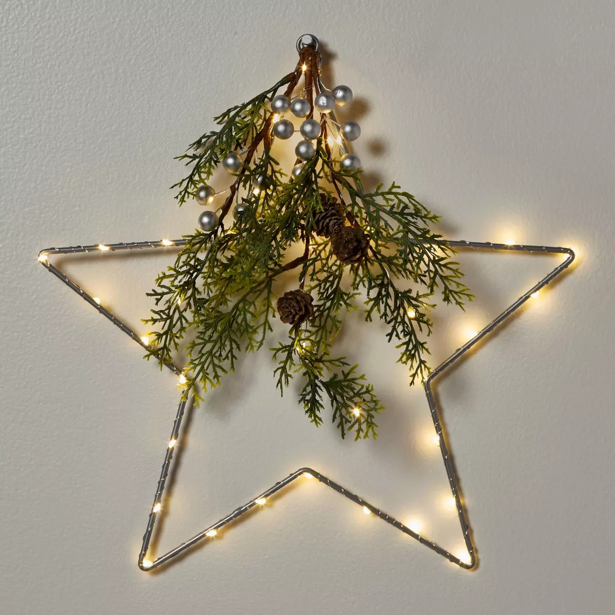 Lit LED Hanging Star with Christmas Greenery Silver - Wondershop™: 14-Inch, Battery Operated, I... | Target