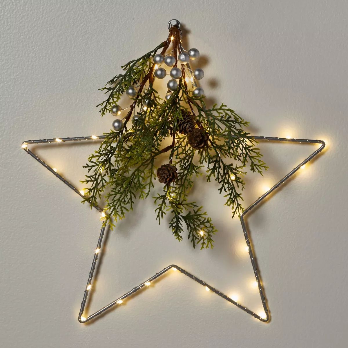 Lit LED Hanging Star with Christmas Greenery Silver - Wondershop™ | Target