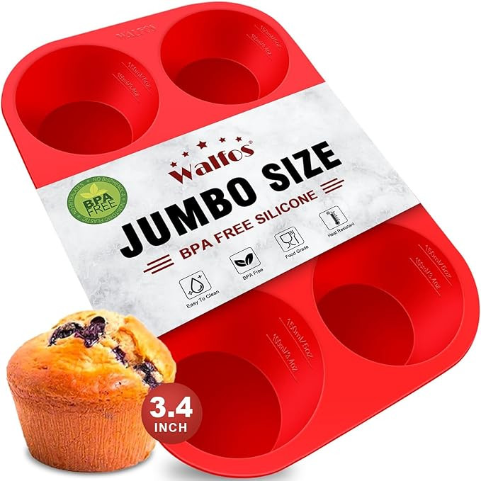 Walfos Silicone Texas Muffin Pan - 6 Cup Jumbo Silicone Cupcake Pan, Non-Stick, Just PoP Out! Per... | Amazon (US)