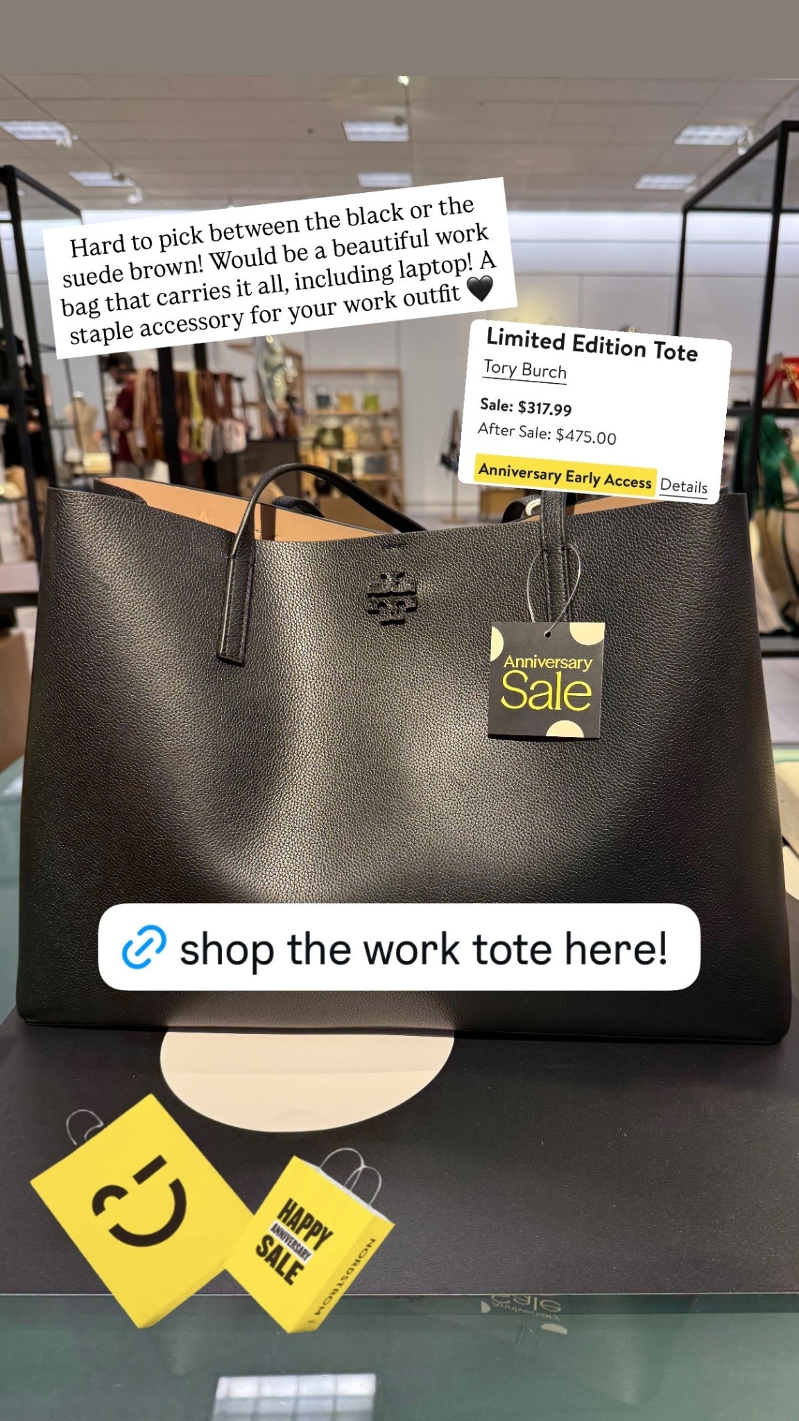 A timeless work tote is one of the best investments you can make for your wardrobe. 🖤 This Tory Burch leather tote is spacious enough for your laptop and everyday essentials while instantly making any office outfit look polished. Whether you choose black or suede brown, you’ll reach for this bag every workday.

SEO Keywords: Tory Burch tote, leather work tote, work bag, laptop tote, office bag, professional handbag, business workwear, women’s work accessories, Nordstrom Anniversary Sale, everyday tote bag.

Hashtags:
#ToryBurch #WorkBag #OfficeStyle #ProfessionalStyle #LaptopBag #WorkwearEssentials #NordstromAnniversarySale #BusinessCasual #LTKStyle #WorkAccessories