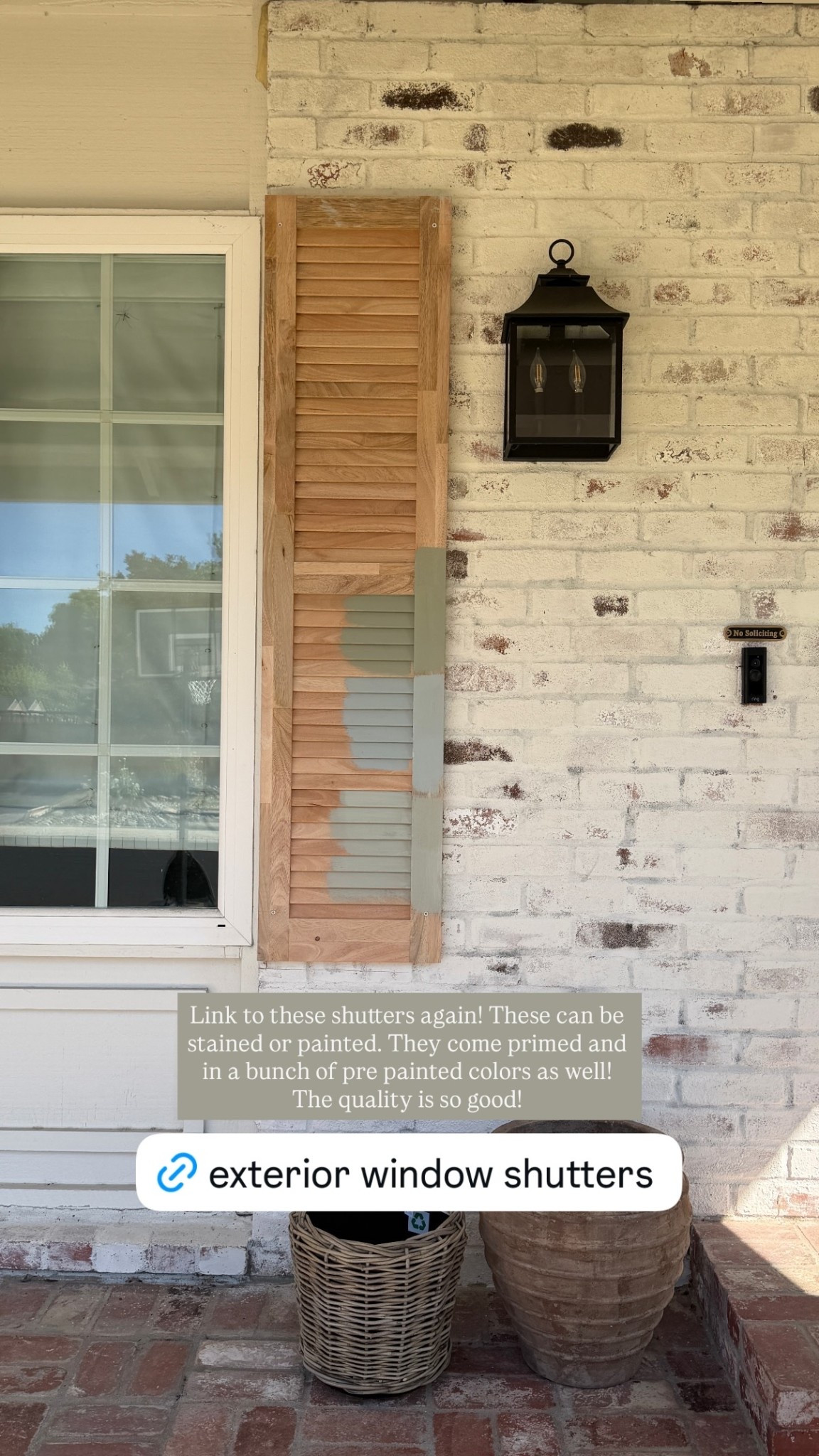 Link to these shutters again! These can be stained or painted. They come primed and in a bunch of pre painted colors as well! The quality is so good!