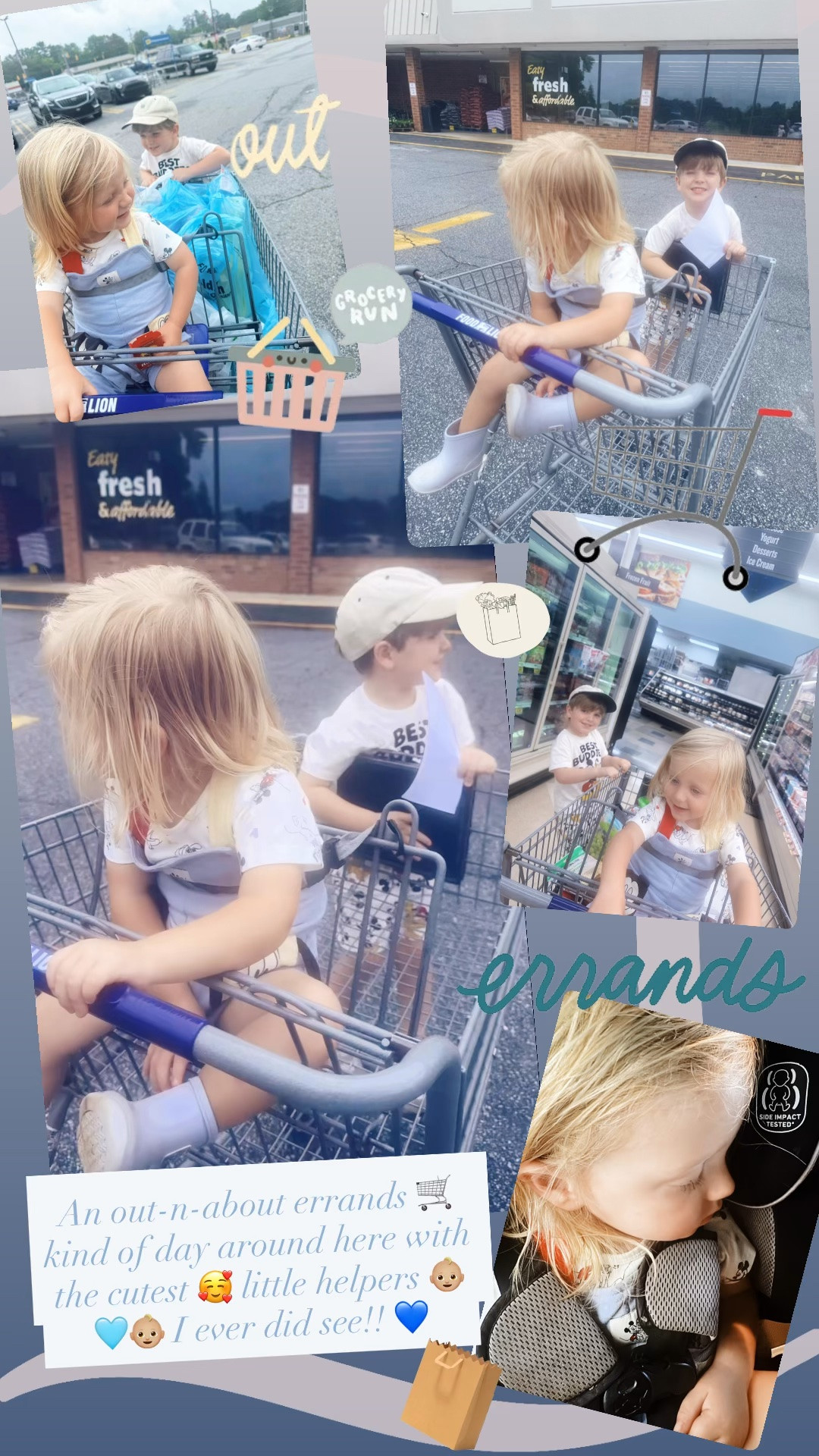 An out-n-about errands 🛒 kind of day around here with the cutest 🥰 little helpers 👶🏼🩵👶🏼 I ever did see!! 💙