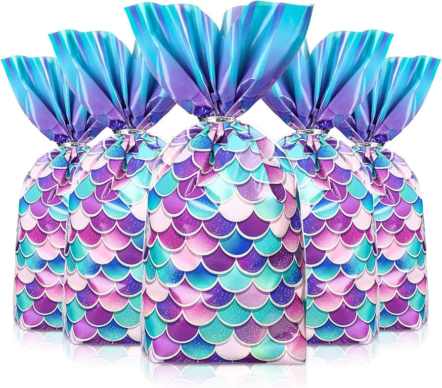100 Pcs Mermaid Party Favors Bags Mermaid Party Goodie Candy Bags Wide Bottom Mermaid Cellophane ... | Amazon (US)