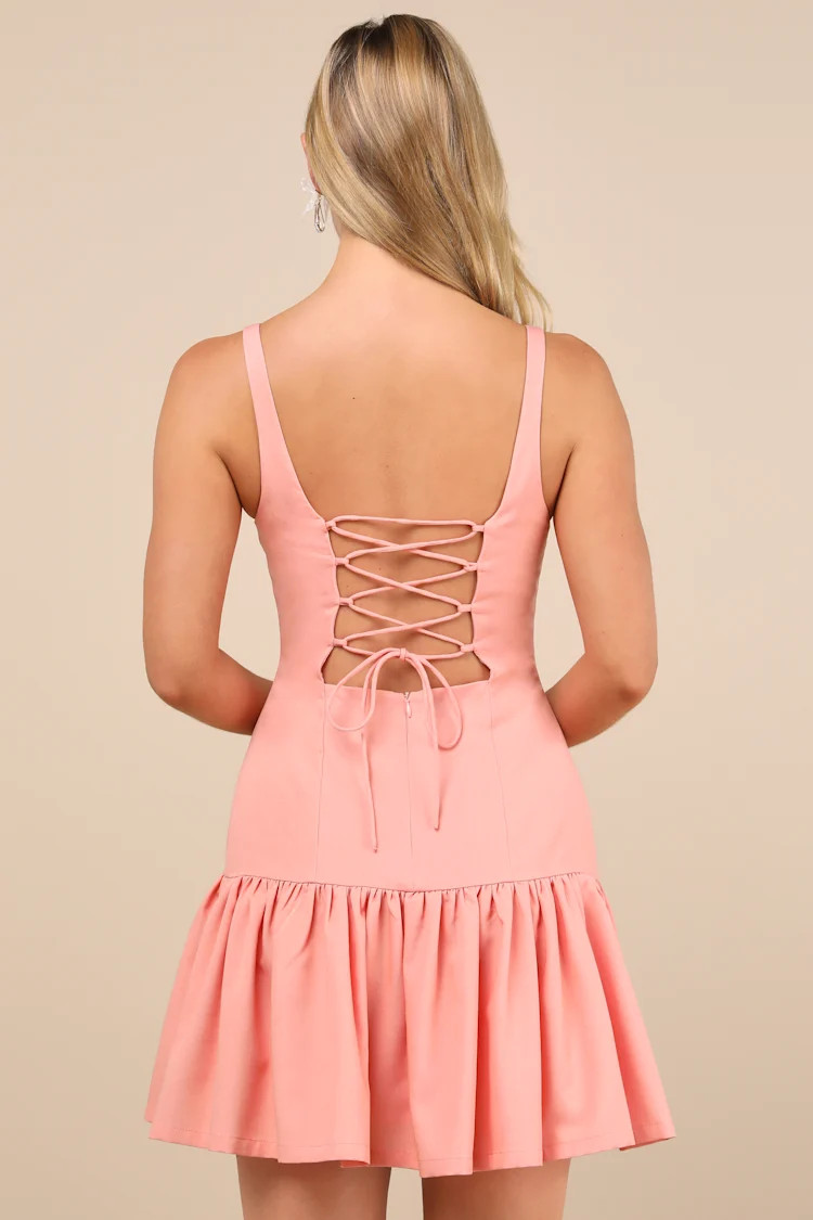 Adorable Concept Peach Lace-Up Backless Drop Waist Mini Dress | Lulus
