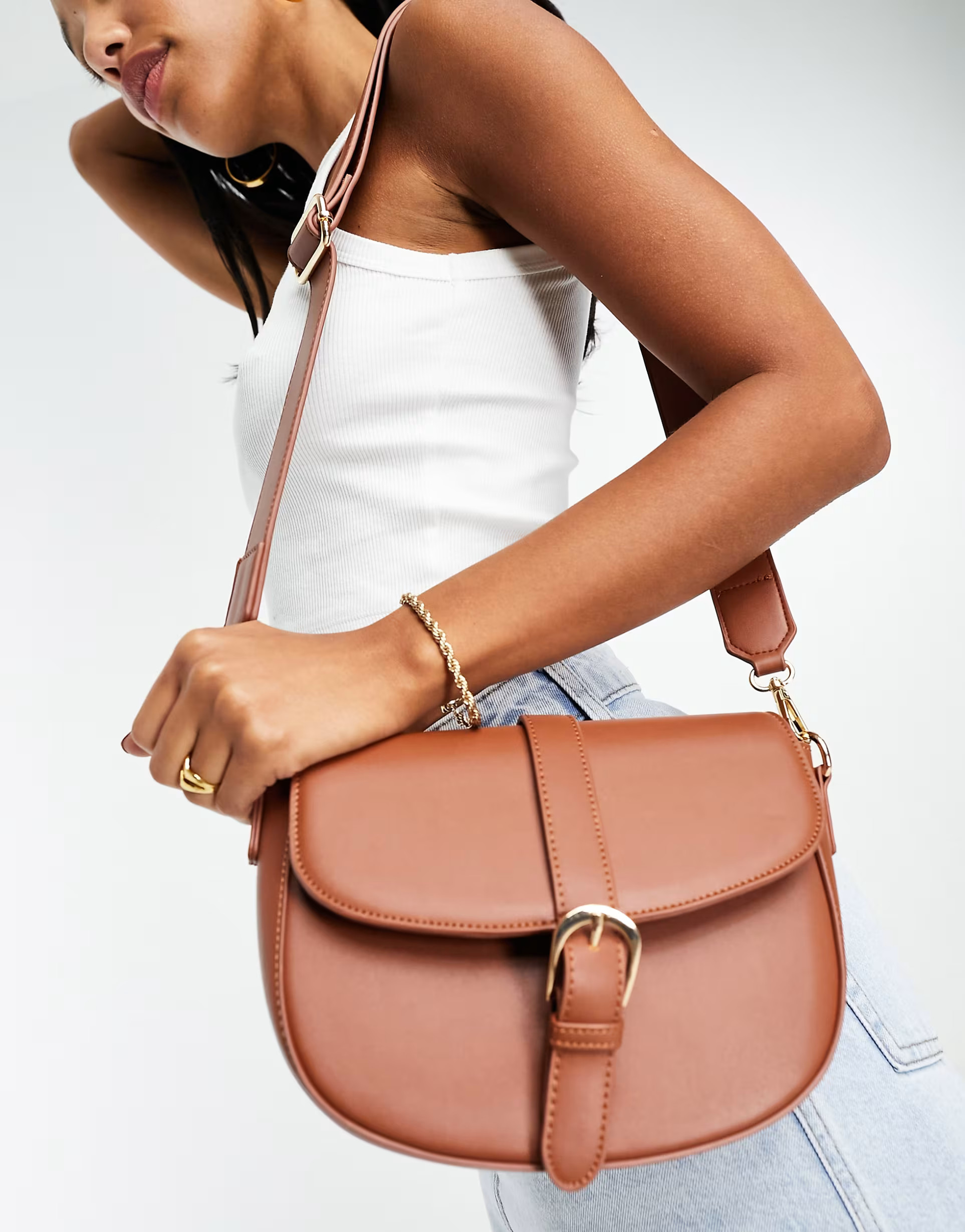 Glamorous crossbody saddle bag in tan | ASOS (Global)