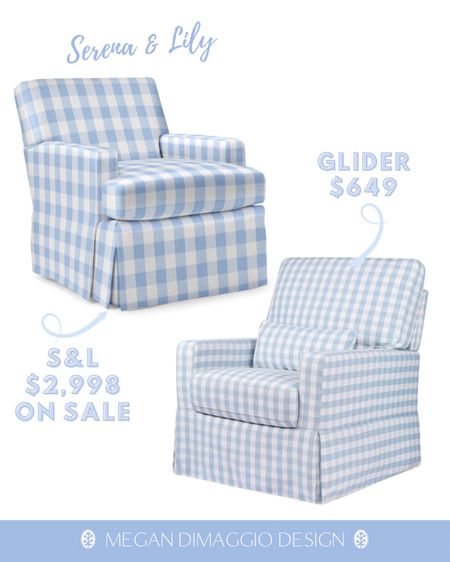 Wow!! Brand new Serena & Lily look for WAY less find!! Love this pretty light blue gingham swivel glider chair!! 😍 snag the look for less for THOUSDANDS LESS!! 🙌🏻 plus has a matching ottoman you can buy, and available in a tan gingham option too! 🤍 so adorable for a nursery, playroom, bedroom or family room!! 

Don’t wait on this one!! My guess is it’ll go fast! 

#LTKhome #LTKbaby #LTKsalealert