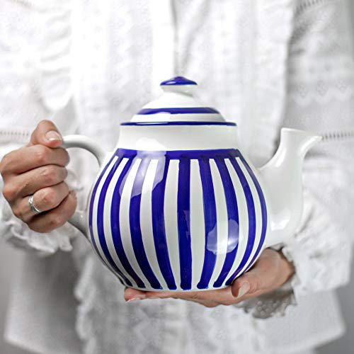City to Cottage Ceramic 60 oz Teapot, Large Tea Pot for Bloomig and Loose Tea Leaf, Handcrafted Premium Teaware, Navy Blue Stripe Coastal Tea Pot for (6-8 Cups) Serving Tea, Teapot for Tea Lovers | Amazon (US)