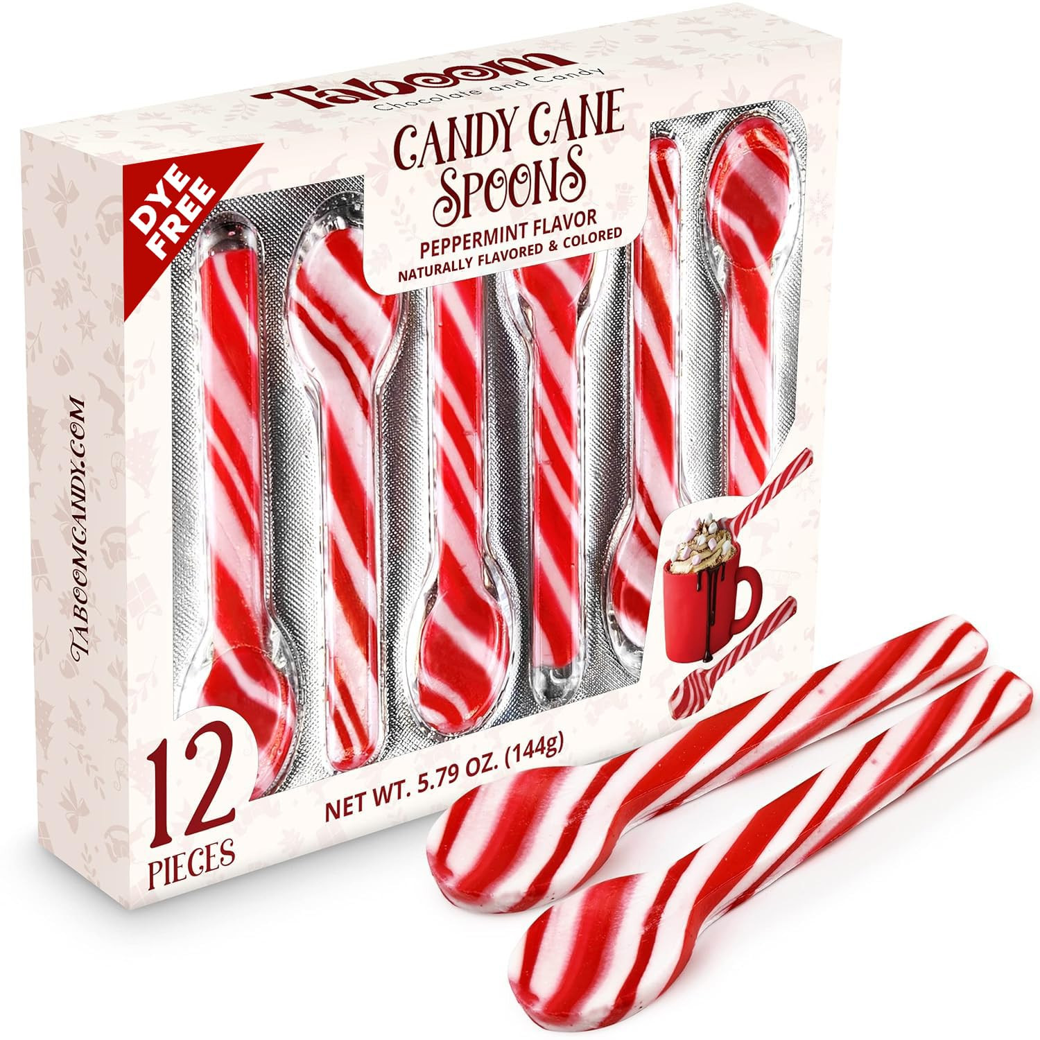 Peppermint Candy Cane Spoons Dye-Free - Pack of 12 Individually Wrapped Christmas Peppermint Flav... | Amazon (US)