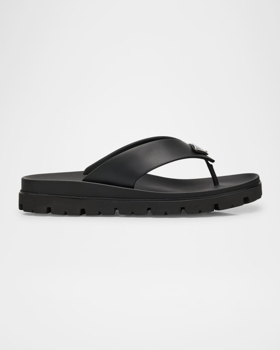 Prada Men's Triangle Logo Thong Sandals | Neiman Marcus