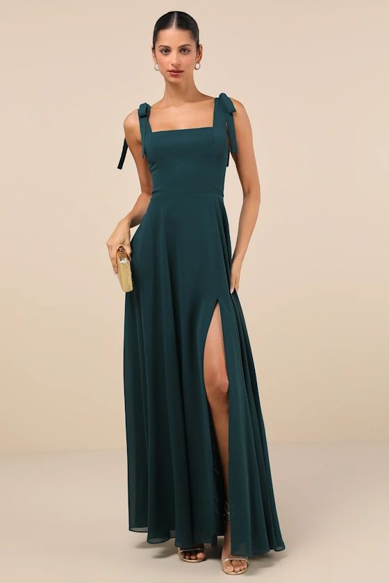 Love Me Forever Emerald Green Tie-Strap Square Neck Maxi Dress | Lulus