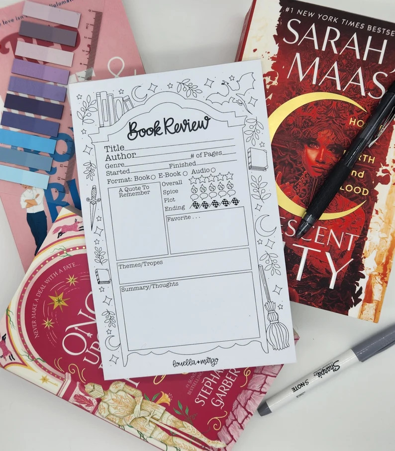 Book Review Notepad 5.5x8.5 Black and White Reading/coloring Notepad Bookish Gift Book Lover Note... | Etsy (US)