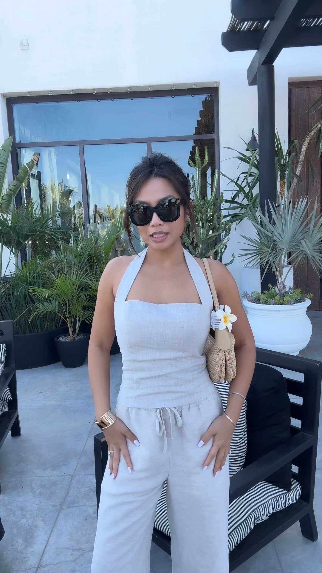 cutest halter linen set ☺️ tts, wearing xs in top runs a little bit and xs in the pants! I did regular length and got them hemmed but they do come in short I should have gotten those

Color is undyed ecru 

#LTKPetite #LTKootd