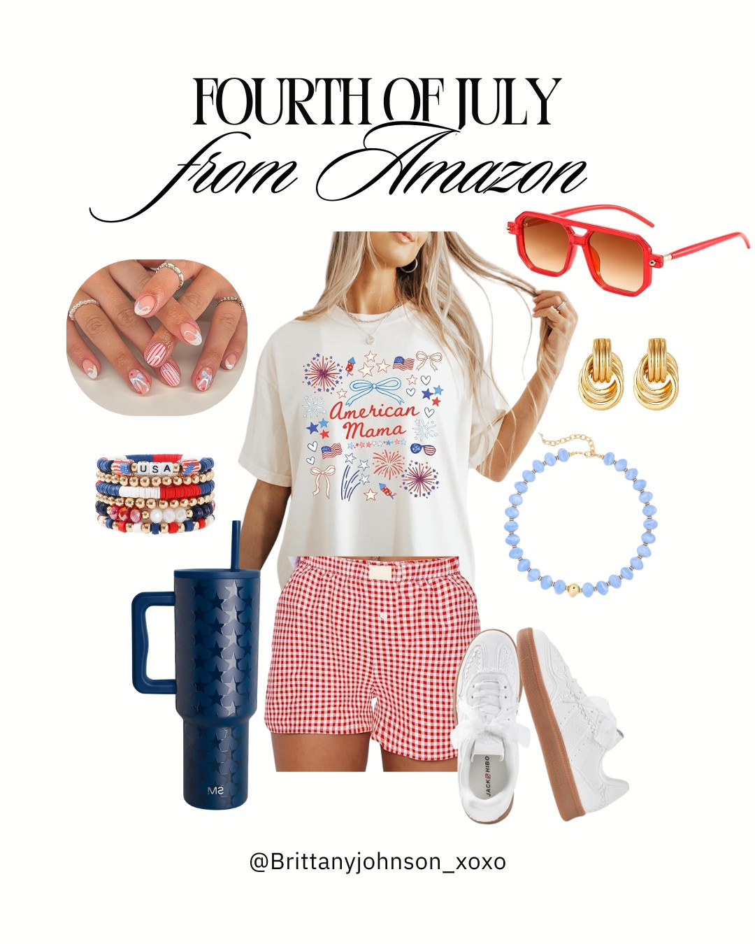 This Amazon outfit is perfect for the Fourth ❤️🤍💙 Loving the red gingham shorts with the graphic tee! 

 #LTKootd #LTKSeasonal #LTKSaleAlert