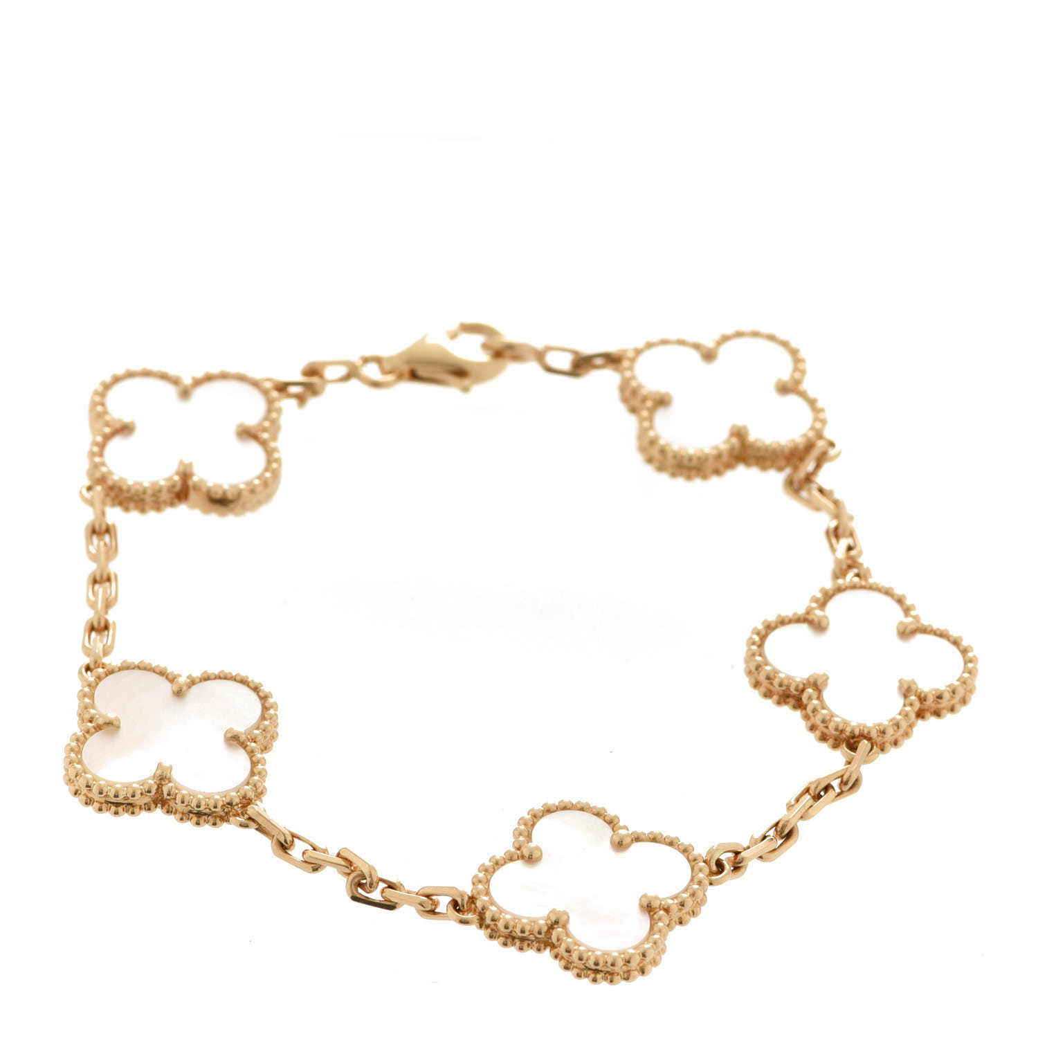 18K Yellow Gold Mother of Pearl 5 Motifs Vintage Alhambra Bracelet | Fashionphile