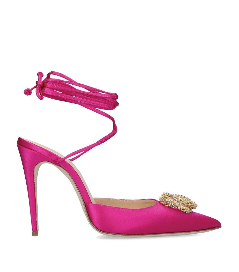 Magda Butrym Satin Embellished Wrap-Around Mules 110 | Harrods