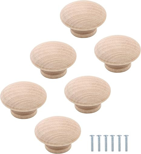 6 Pack Round Wood Drawer Knobs, 1-1/2", Unfinished Cabinet Hardware Pulls Handles for Drawers War... | Amazon (US)