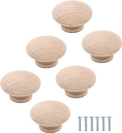 6 Pack Round Wood Drawer Knobs, 1-1/2", Unfinished Cabinet Hardware Pulls Handles for Drawers War... | Amazon (US)