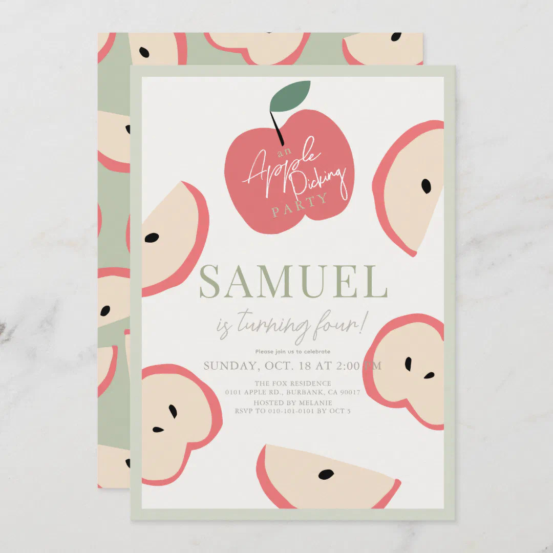Apple Picking Party Green Boy Birthday Invitation | Zazzle | Zazzle