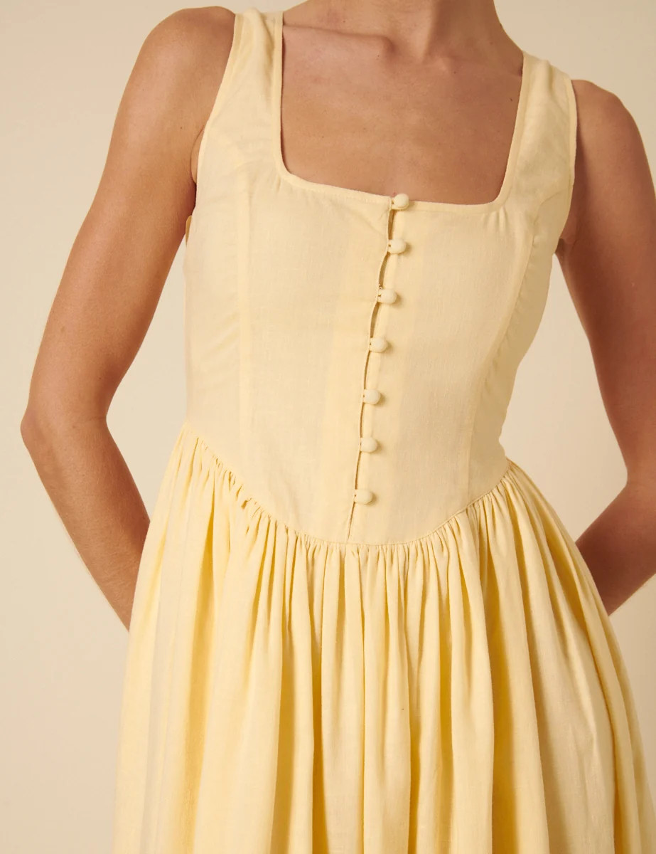 Butter Yellow Drop Waist Cora Midi Dress | Nobody's Child