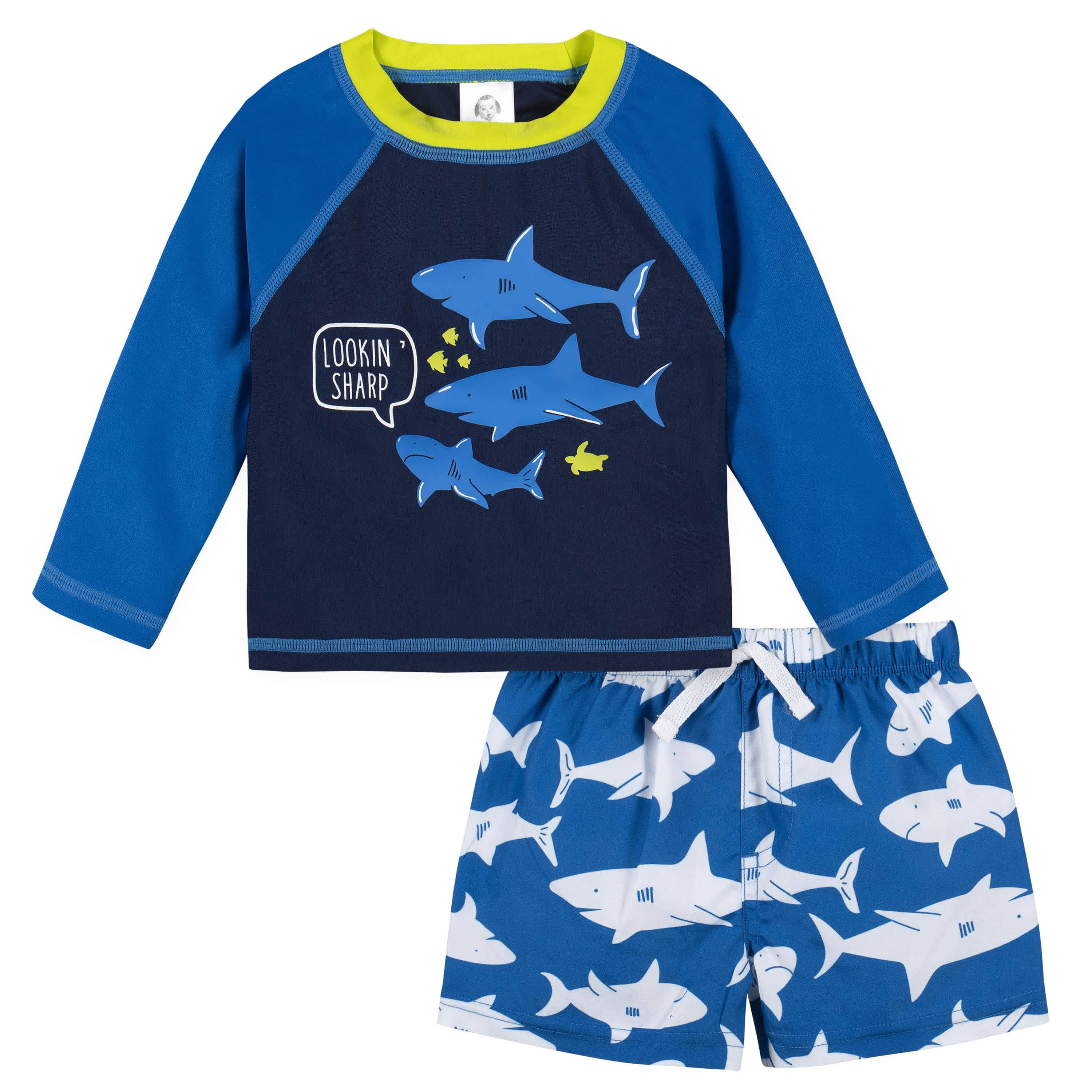 2-Piece Baby Boys UPF 50+ Shark Zone Rash Guard & Swim Trunks Set | Gerber Childrenswear