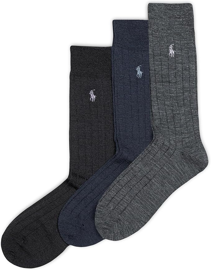 POLO RALPH LAUREN Merino Wool Dress Crew Socks - 3 Pair Pack - Breathable Wool & Heel-toe Reinfor... | Amazon (US)